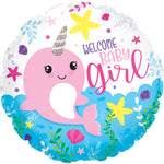 18" Baby Girl Narwhal Foil Balloon