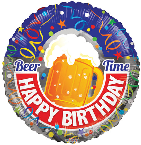 18" Happy Birthday Beer Balloon, Flat