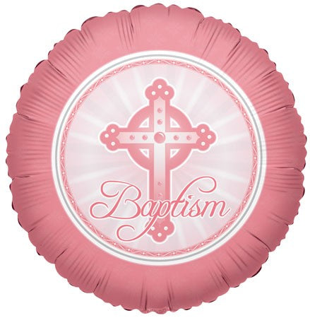 18" Baptism Balloon Cross Pastel Pink