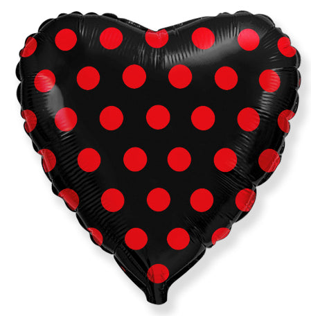 18" Heart Black Dots Red Foil Balloon