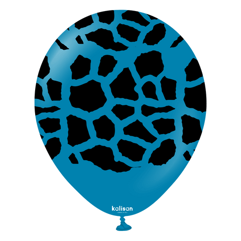 Kalisan 12" Safari Giraffe Printed Deep Blue (Black) Latex Balloon, 25 pieces