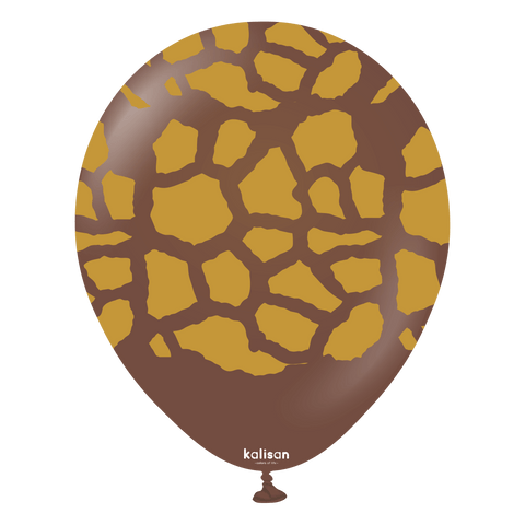 Kalisan 12" Safari Giraffe Printed Chocolate Brown (Gold) Latex Balloon, 25 pieces