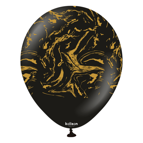 Kalisan 12" Nebula Printed Latex Balloons - Black (Gold) 25 pieces
