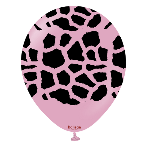 Kalisan 12" Safari Giraffe Printed Dusty Rose (Black) Latex Balloon, 25 pieces
