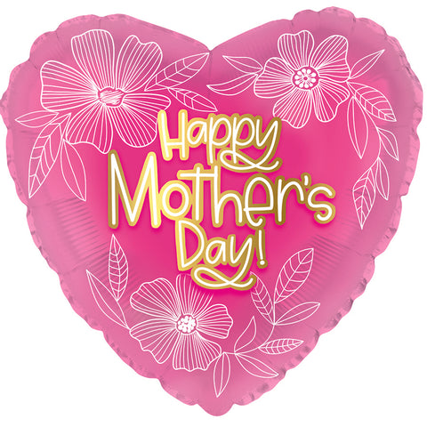 17" Happy Mother's Day Whiteline Flowers Foil Balloons