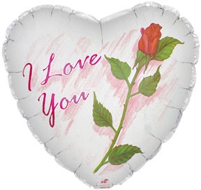 18" I Love You White with Red Rose 