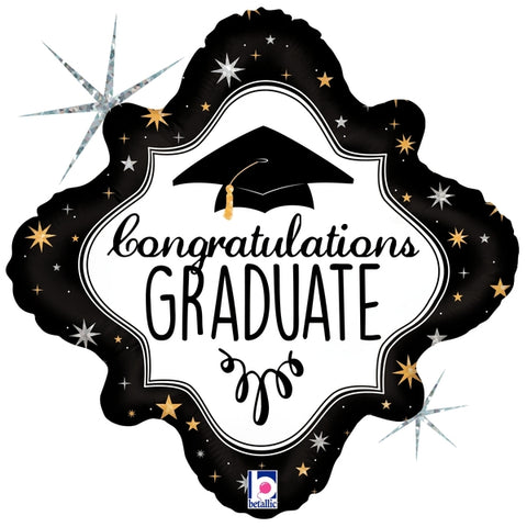 18" Diamond Holographic Balloon Congratulations Graduate! Foil Balloons, Flat