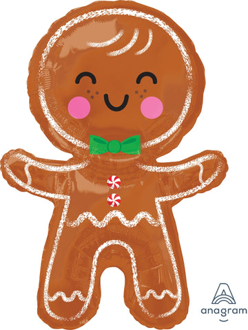 31" Happy Gingerbread Man Foil Balloon,  Flat