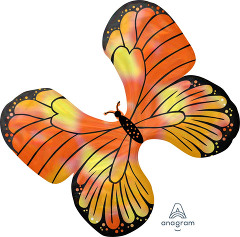 30" Iridescent Butterfly Foil Balloon-Orange
