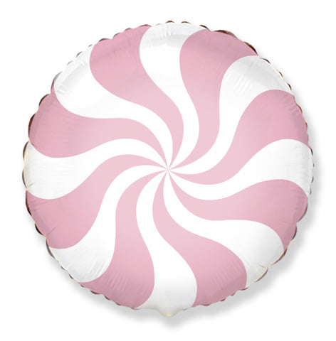 18" Round Candy Peppermint Swirl Pastel Pink, Foil Balloon