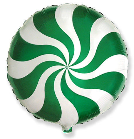 18" Round Candy Peppermint Swirl Green, Foil Balloon