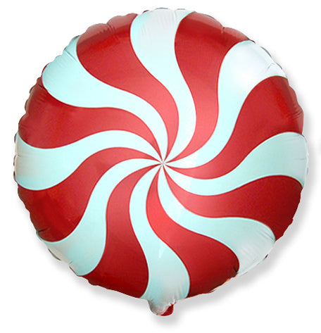 18" Round Candy Peppermint Swirl Red, Foil Balloon