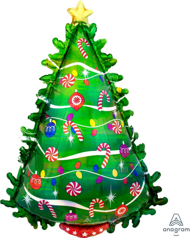36" Holographic SuperShape Green Christmas Tree, Foil Balloon - flat