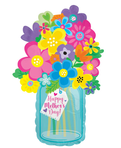 10" Air-fill Only Happy Mother's Day Blue Mason Jar Foil Balloons