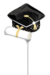 14" Black Grad Cap and White Diploma