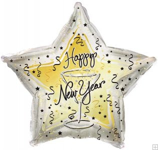 18" Happy New Year Gold and Silver, foil balloon flat