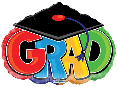 18″ Grad With Cap Shape, Graduation, Foil Balloon – Single Pack