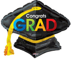 28" Congrats Grad Cap Shape Foil Balloon Flat