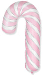 39" Candy Cane Pastel Pink/White/Gold, Foil Balloon, flat