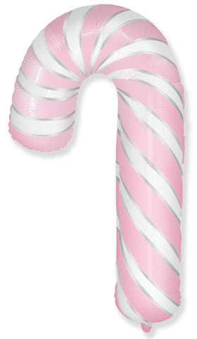 39" Candy Cane Pastel Pink/White Foil Balloon, flat