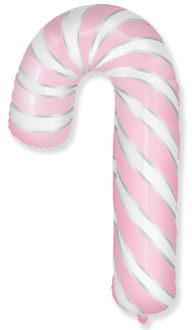 39" Candy Cane Pastel Pink/White/Gold, Foil Balloon, flat