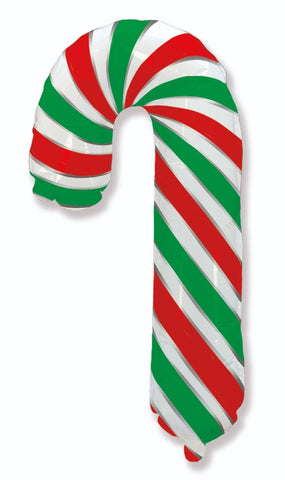 39" Candy Cane Red/White and Green Foil Balloon, flat