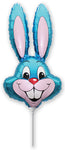 16" Airfill Only Bunny Rabbit Blue Head Foil Balloon