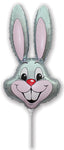 16" Airfill Only Bunny Rabbit Grey Head Foil Balloon
