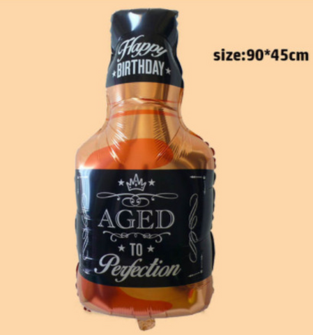 36" Aged To Perfection Whiskey Bottle , Foil Balloons  36" x 18" , Flat