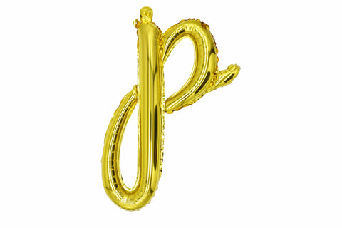 16" Gold Letter "p", Cursive Lower Case Letter Foil Balloon