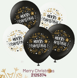 Kalisan 12" Merry Christmas Printed White Latex Balloon, 25 pieces