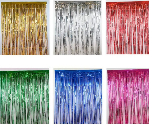 Metallic Tinsel Foil Fringe Curtains for Party Photo Backdrop, 3.2 x3.2 ft