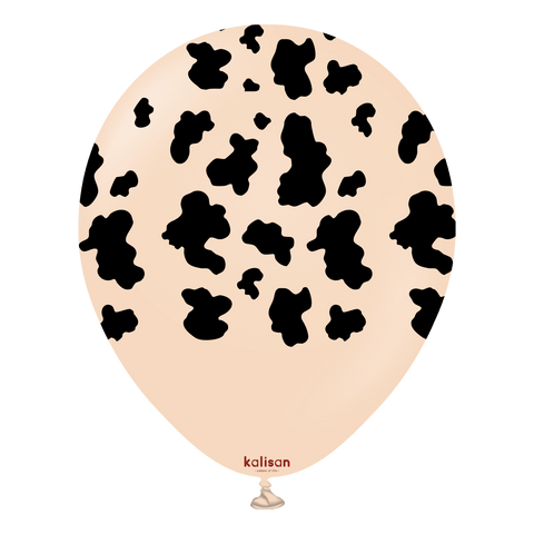 Kalisan 12" Safari Cow Printed Latex Balloon, Color Blush (Black), 25 pieces