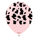 Kalisan 12" Safari Cow Printed Latex Balloon, Color Macaron Pink (Black), 25 pieces