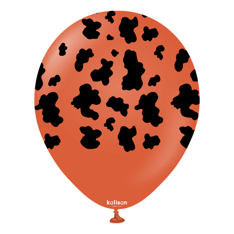 Kalisan 12" Safari Cow Printed Latex Balloon, Color Rust Orange (Black), 25 pieces