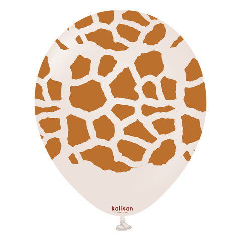 Kalisan 12" Safari Giraffe Printed White Sand (Caramel) Latex Balloon, 25 pieces