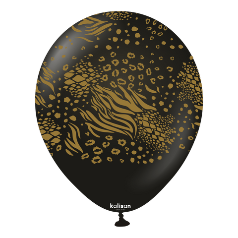 Kalisan 12" Mutant Printed Standard Black (Gold) Latex Balloon, 25 pieces