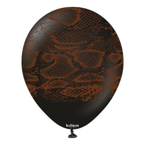 Kalisan 12" Snake Printed Standard Black (Dark_Brown) Latex Balloon, 25 pieces