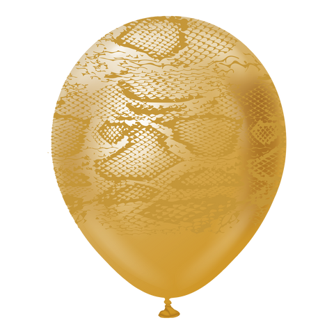 Kalisan 12" Snake Printed Mirror Gold  Latex Balloon, 25 pieces