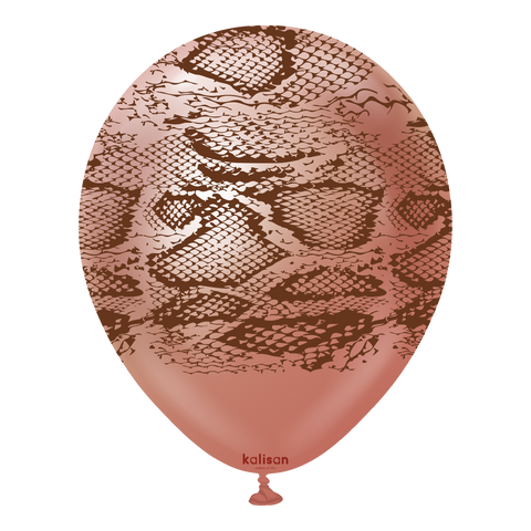 Kalisan 12" Snake Printed Mirror Rose Gold (Dark_Brown) Latex Balloon, 25 pieces