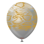 Kalisan 12" Snake Printed Mirror Silver  Latex Balloon, 25 pieces