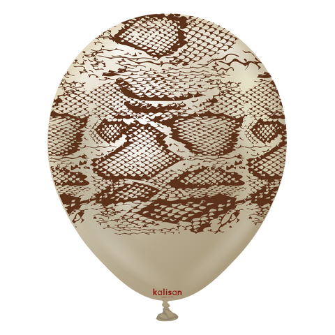 Kalisan 12" Snake Printed Mirror White Gold (Dark Brown) Latex Balloon, 25 pieces