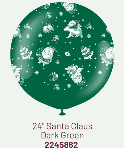 Kalisan 24" Santa Claus Dark Green Printed Latex Balloon, 1 piece