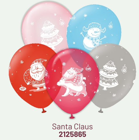 Kalisan 12" Santa Claus and Christmas Mix Printed White Latex Balloon, 25 pieces