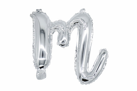 16" Silver Letter "m", Cursive Lower Case Letter Foil Balloon