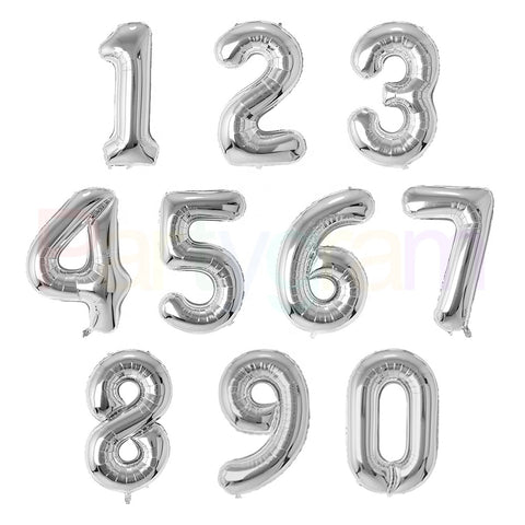 40" (inch) Silver Number from 0 to 9, Foil Balloon