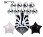 12 pcs Zebra set balloons, One  25*16" Zebra Head,  Two 18" Star, and  9 12inch Zebra printed Latex Helium