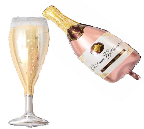 Pink Chateau Celebration bottle with Champagne Cup,  Celebrate 36" Foil Balloons 2pcs set