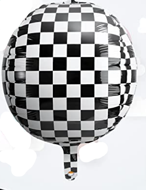 22" 4D Black and White Checkered Balloon Grid, Orbz, Flat