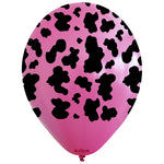 Kalisan 12" Safari Cow Printed Latex Balloon, Color Fuchsia (Black), 25 pieces